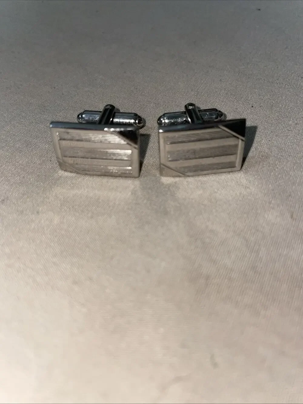 Men's Silver Black Rectangle Fixed Back Cufflinks Metal Classic